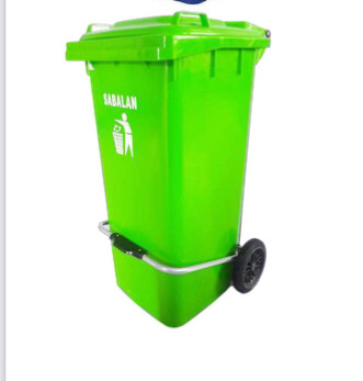 سطل زباله پلاستیکی مخزن پلی اتیلن پدال دار و چرخدار 120 لیتری